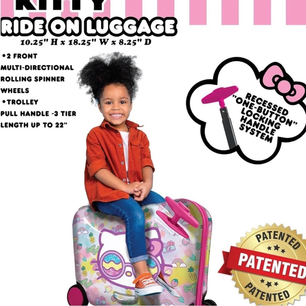 Hello Kitty Ride-On 18" Hard Shell Suitcase/ Tow-Along Toddler Luggage W/Wheels - Picture 4 of 12